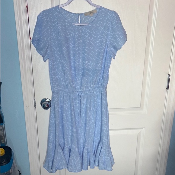 LOFT Blue and White Ruffled Mini Sundress - Picture 2 of 8